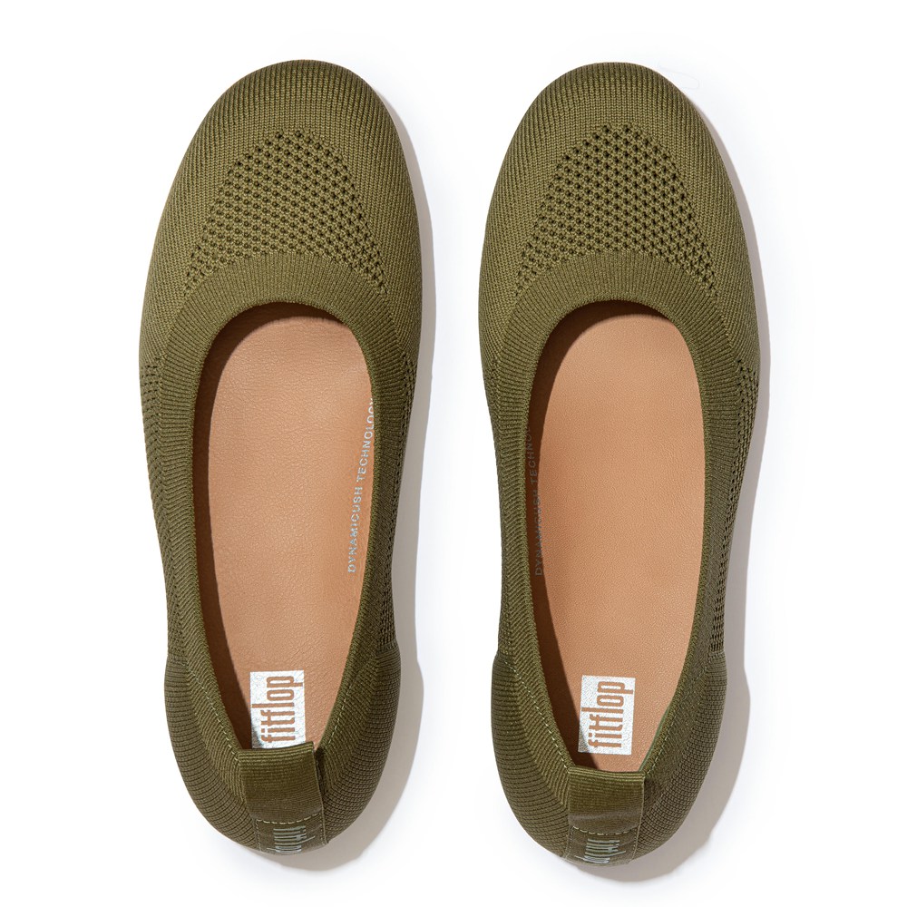 Fitflop Womens Ballet Flats Olive Green - Allegro Airyknit - FW1930267